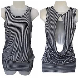 ELLA MOSS Women's Black White Striped Open Back Tank Top Blouse